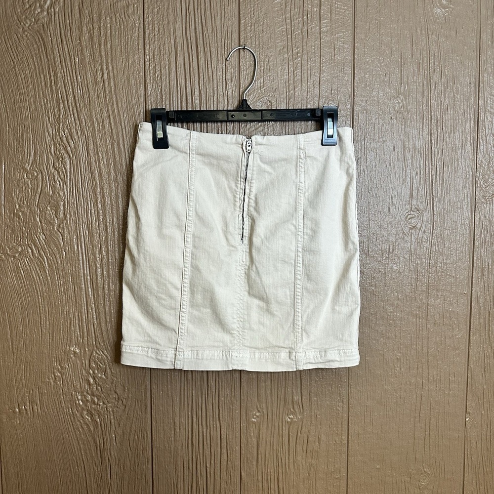 Free People Mini Skirt Sz 4 Modern Femme Ivory Denim Wash Stretch Pencil Slim - Picture 3 of 5